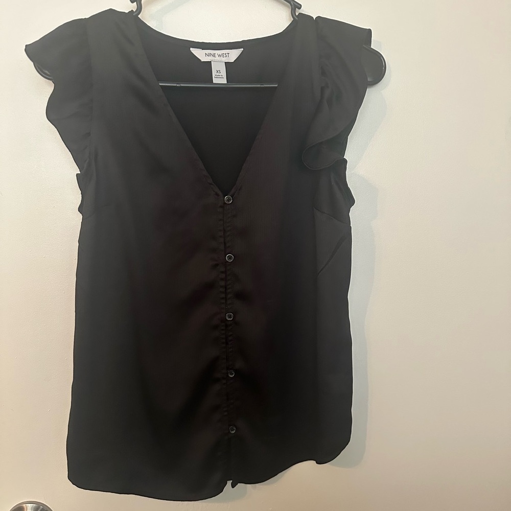 Nine West Black Ruffled Blouse